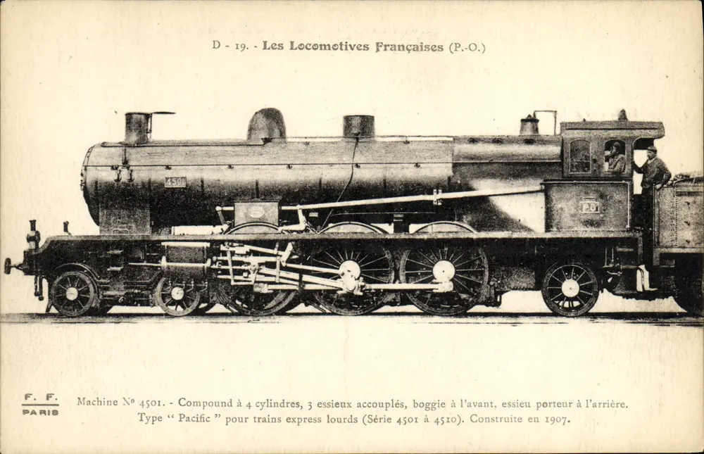 Locomotiva Pacific francesa — Série 4501 — editor F.F. Paris, n° D-19 - Frente