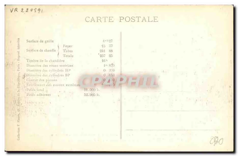 Locomotiva Pacific francesa — Série 4501 — editor F.F. Paris, n° D-19 - Verso