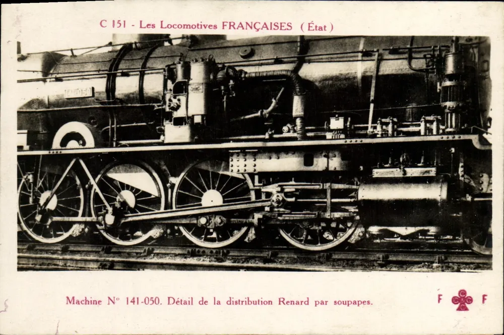 Französische Lokomotive — Detail der Renard-Verteiler — Verlag F. F. (Nr. C 151) - Vorderseite
