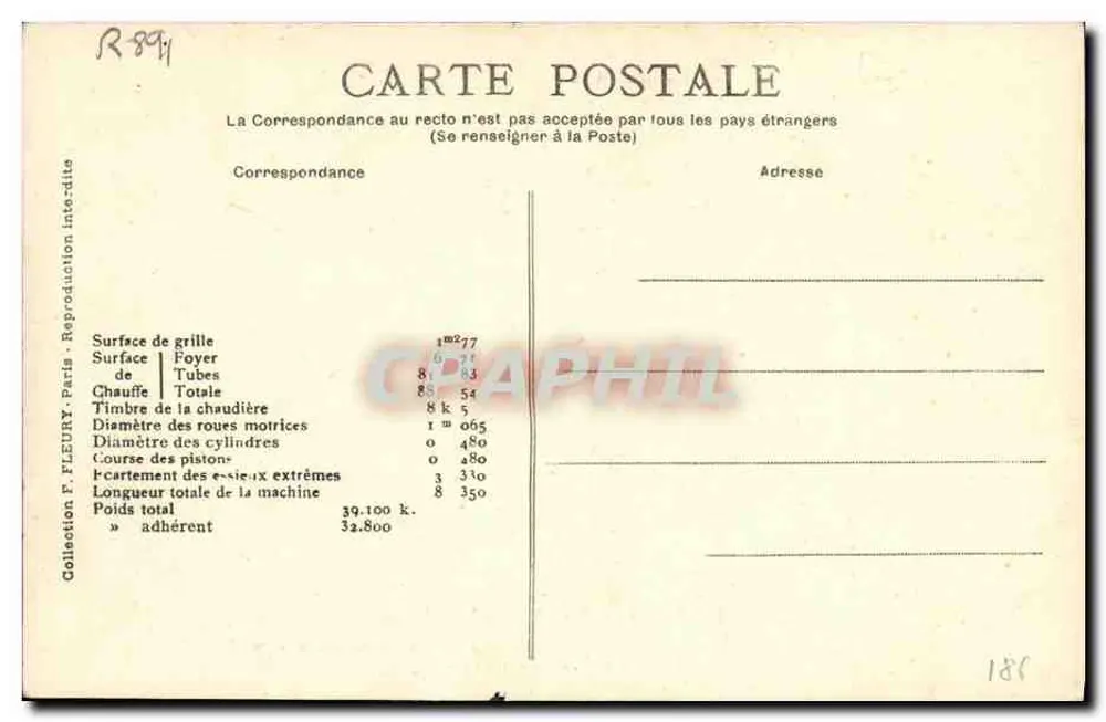 Carro de locomotiva N° 4.628 — Série 4.600 a 4.631 — Editor F. Fleury, Paris - Verso