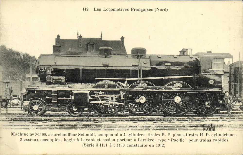 Locomotiva a vapore tipo 'Pacific' — Macchina n°3-1166 — F. Fleury, Parigi - Recto