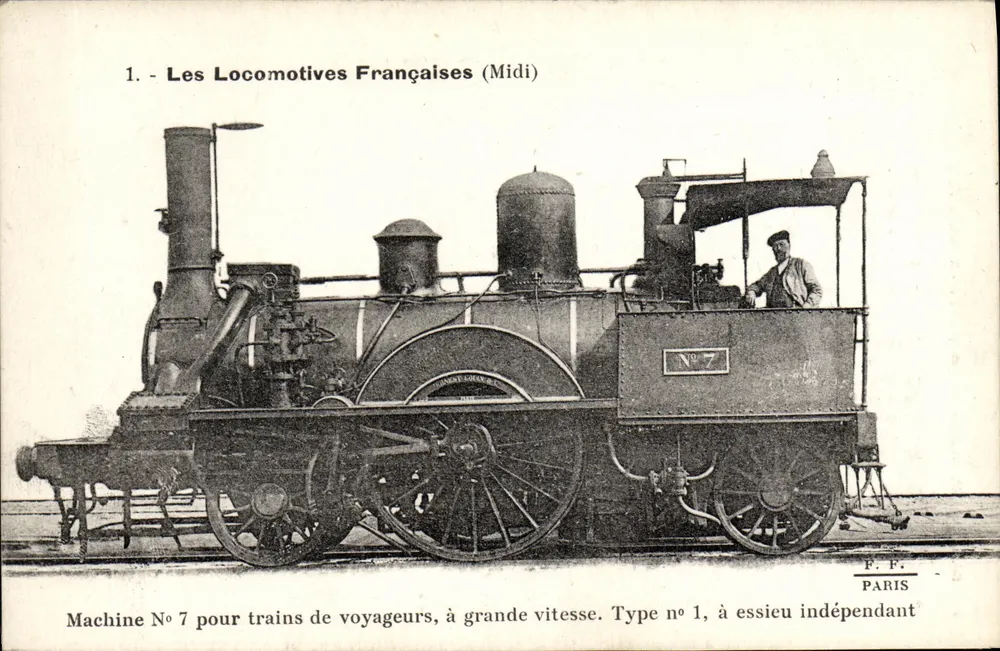 Französische Lokomotive (Midi) — Typ n°1, unabhängiger Achsstand — F.F. Paris - Vorderseite