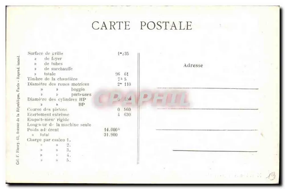 Französische Lokomotive (Midi) — Typ n°1, unabhängiger Achsstand — F.F. Paris - Rückseite