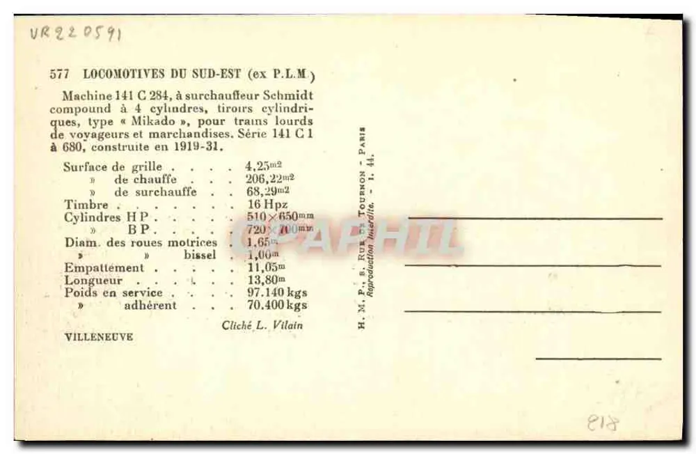 Lokomotywa 141 C 284 — typ Mikado, seria 141 C — H.M. P. & Fils, Tournon - Rewers