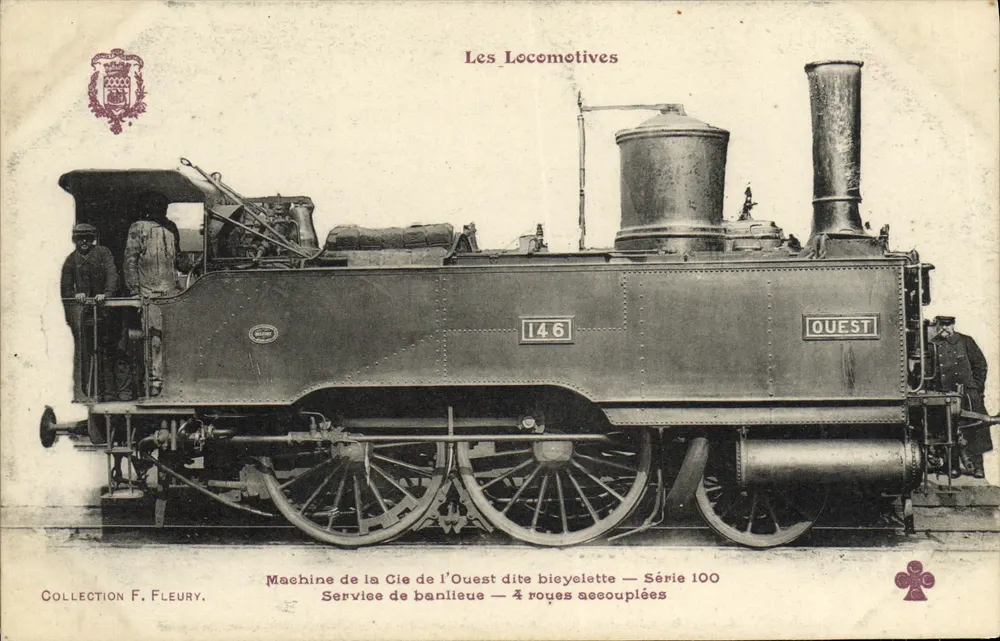 Dampflokomotive der Compagnie de l'Ouest — Serie 100 — Nr. 146 — 4 gekuppelte Räder - Vorderseite