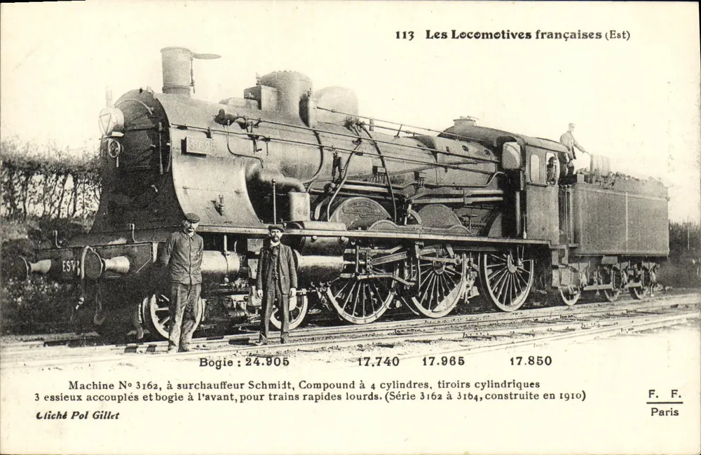 Locomotiva francesa n° 3162 — Série 3162 a 3164, construída em 1910 — F. F. Paris - Frente