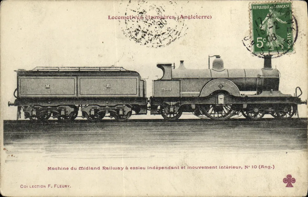Dampflokomotive der Midland Railway — Unabhängiger Achsstand und Innenmechanik — N° 10 (Eng.) — Sammlung F. Fleury - Vorderseite