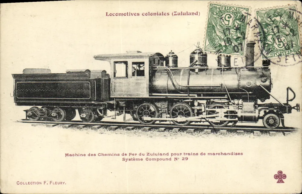 Koloniallokomotiven (Zululand) — Maschine der Zululand-Eisenbahnen, Compound-System Nr. 29 — Sammlung F. Fleury - Vorderseite