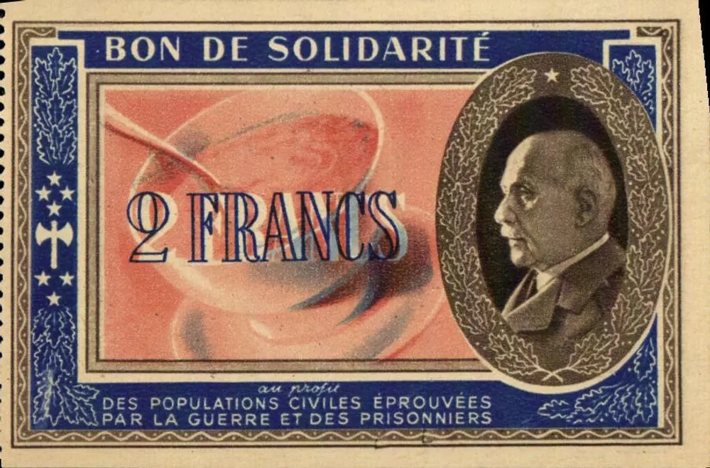 Valete de Solidariedade — 2 francos — Cruz Vermelha Francesa, Comitê Central de Assistência aos Presos - Frente