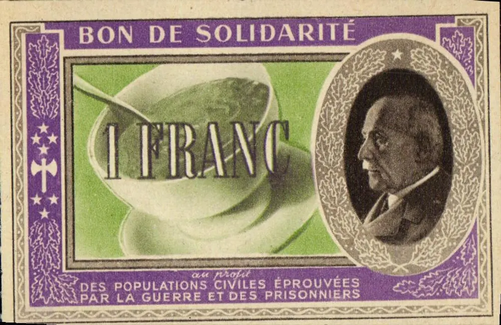 Valete de Solidariedade — 1 franco — Cruz Vermelha Francesa, Comitê Nacional de Assistência aos Presos - Frente