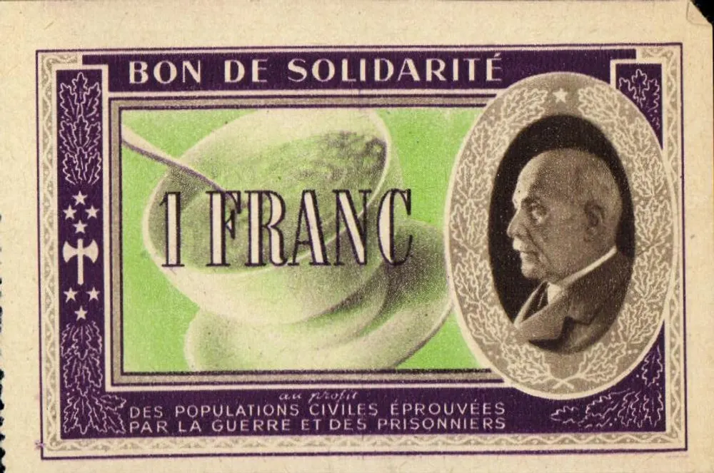 Valete de Solidariedade — 1 franco — Secours National Croix-Rouge Française e Comité National d'Entraide aux Prisonniers de Guerre - Frente