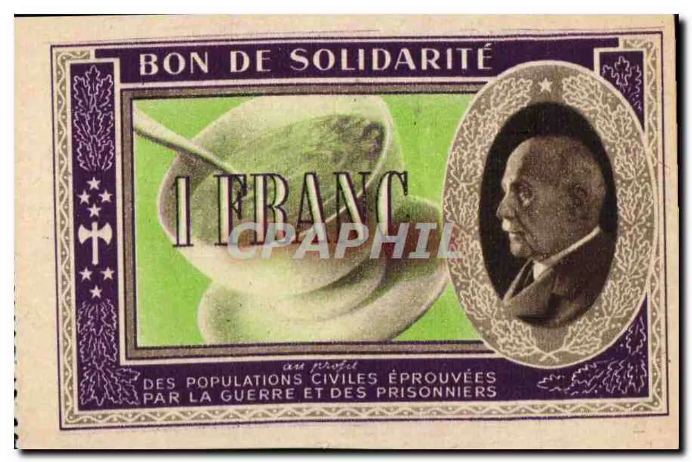 Bilhete de Solidariedade — 1 franco — a favor das populações civis afetadas pela guerra e dos prisioneiros — Cruz Vermelha Francesa / Comitê Nacional de Auxílio aos Prisioneiros de Guerra - Frente