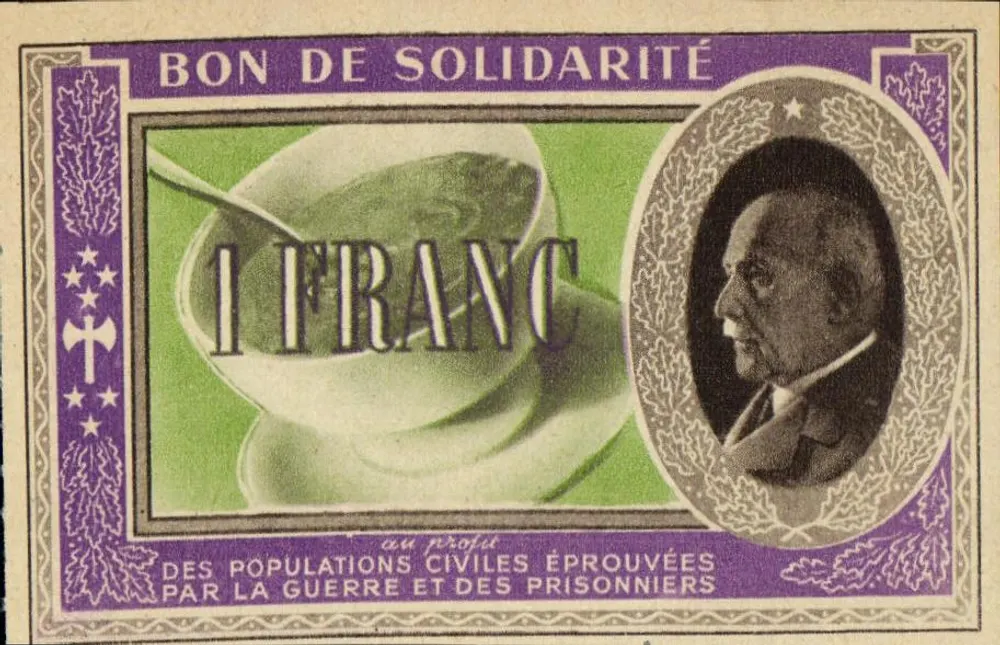 Carte de solidariedade — 1 franco — Cruz Vermelha Francesa e Comitê Nacional de Auxílio aos Presos - Frente