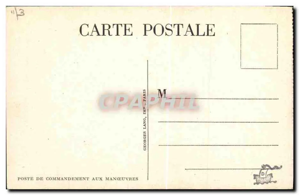 Comando durante manobras — Posto de comando durante manobras — Georges Lang, Imp. Paris - Verso