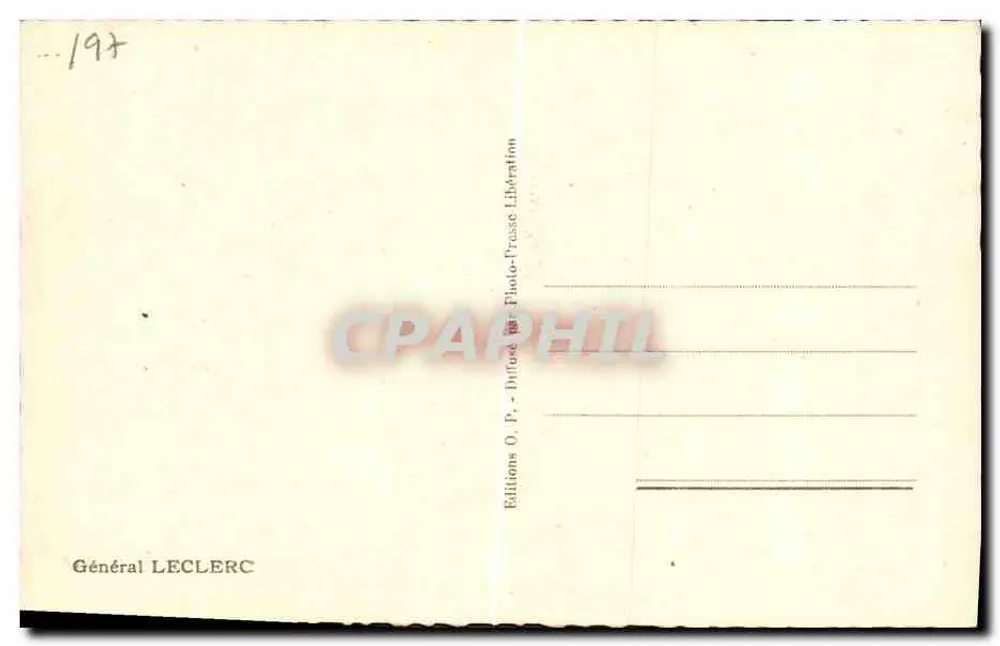 Geral Leclerc — Saída de forças militares — Edições O.P. Photo-Prace Liberação - Verso