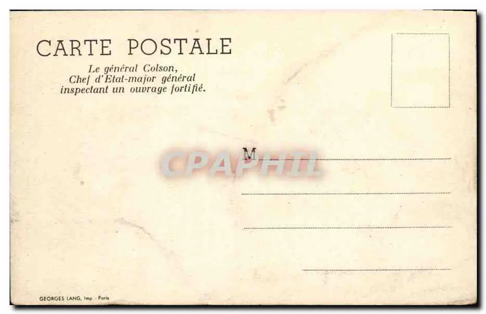 Inspektion eines befestigten Bauwerks — General Colson, Chef des Stabes — Georges Lang, Paris - Rückseite