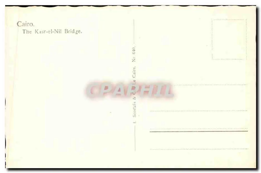 Cairo — O ponte Kasr-el-Nil — editor L. Scortzis & Cie, n° 640 - Verso