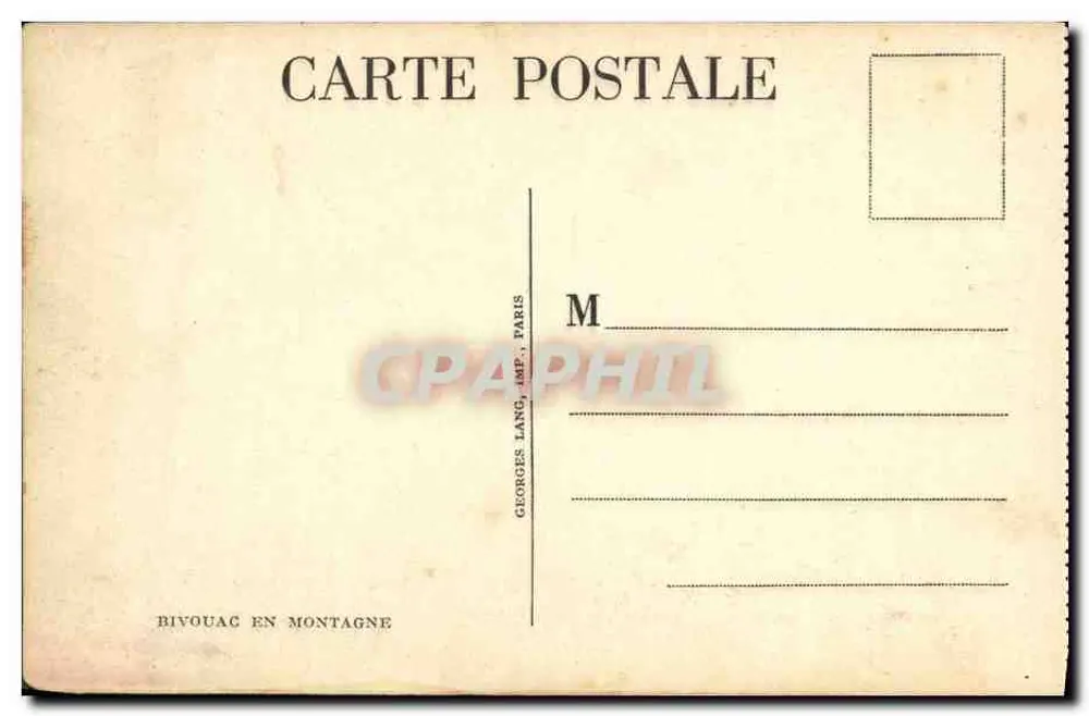 Campo militar na montanha — Rivoüac na Montanha — Georges Lang, Paris - Verso