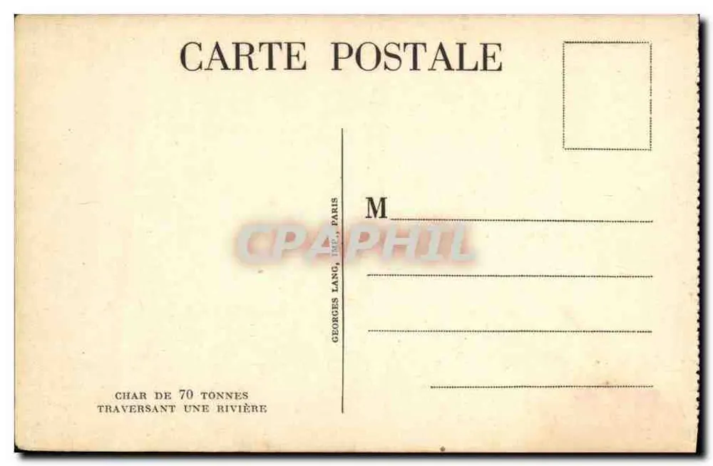 70-Tonnen-Panzer überquert einen Fluss — Georges Lang, Impr. Paris - Rückseite