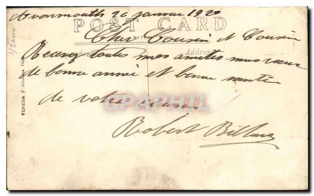 Le paquebot "Royal George" — port d'Avonmouth — éditeur VINEES, n° 387 - Verso