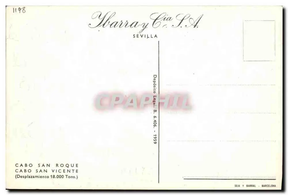 Cabo San Roque — Cabo San Vicente — Yarrra y Cía. S.A. n° 1198 - Reverso