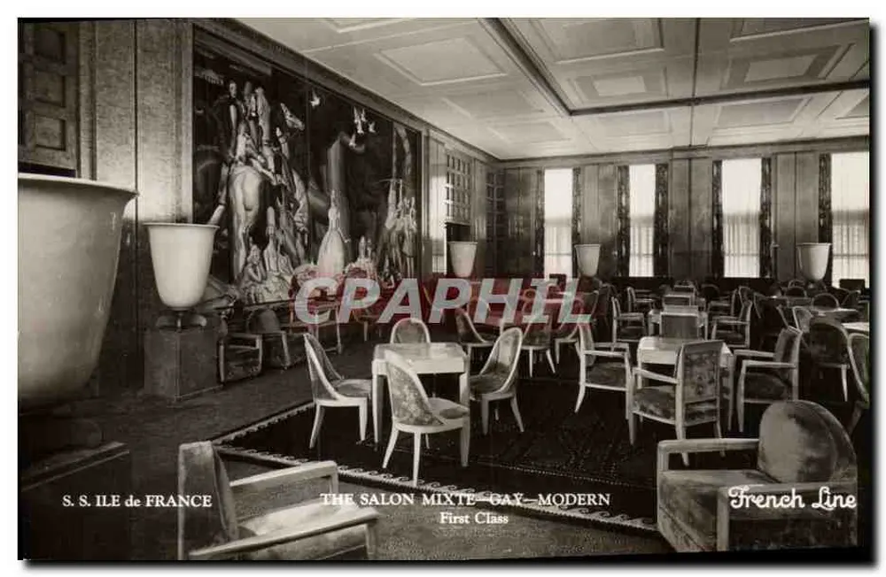 S.S. ILE de FRANCE — Salon Mixte-Gravé — French Line - Vorderseite