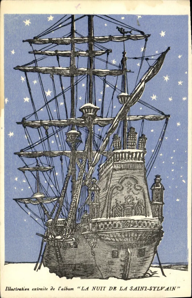 Nachtboot — Illustration aus dem Album "La Nuit de la Saint-Sylvain" — Verlag Edy Legrand, Nr. 198 - Vorderseite