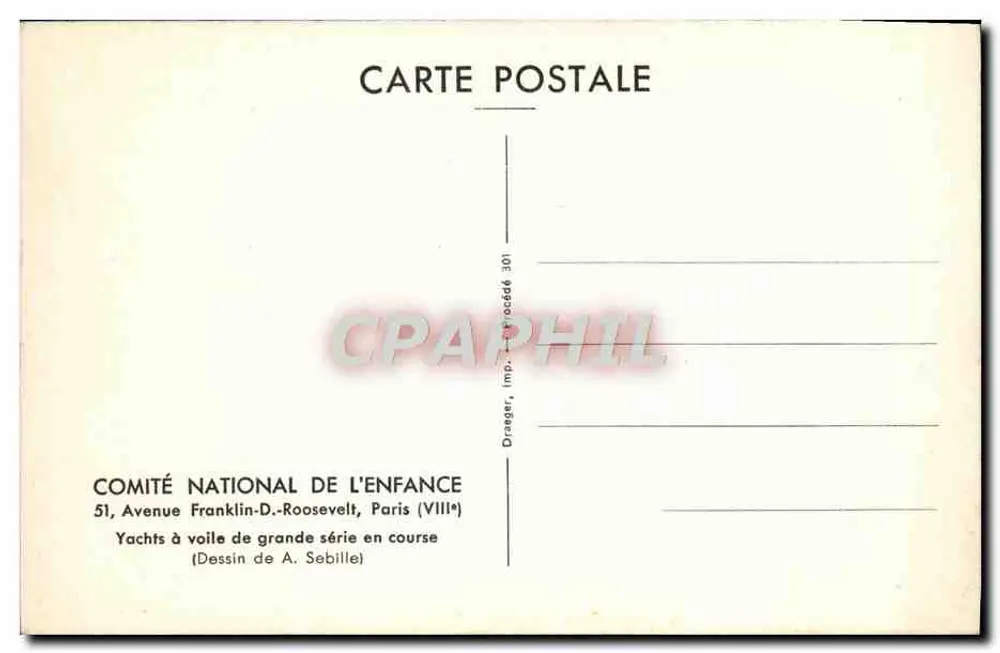 Yates a vela em corrida — Desenho de A. Sebille — Comitê Nacional da Criança, Paris - Verso