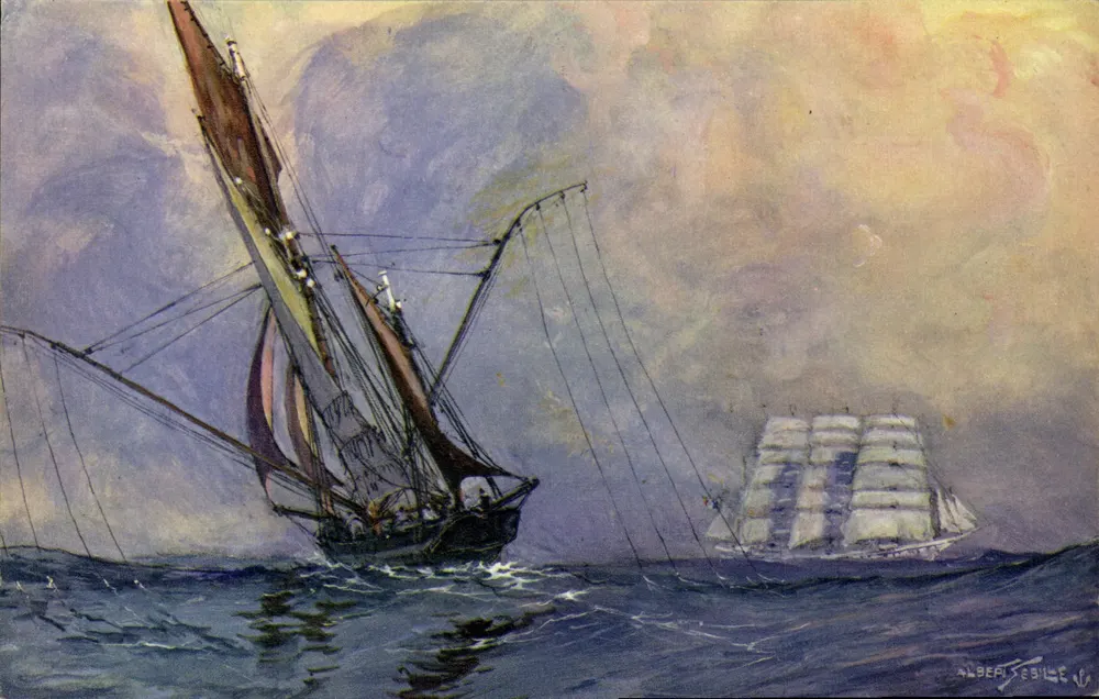 Thunfischboots auf Fischereigründen am Meer — Zeichnung von A. Sebille — Comité National de l'Enfance - Vorderseite