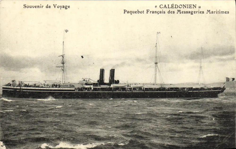 Dampfschiff « CALÉDONIEN » — Französisches Dampfschiff der Messageries Maritimes — H. TINARE — Rue Mazenod — Marseille - Vorderseite