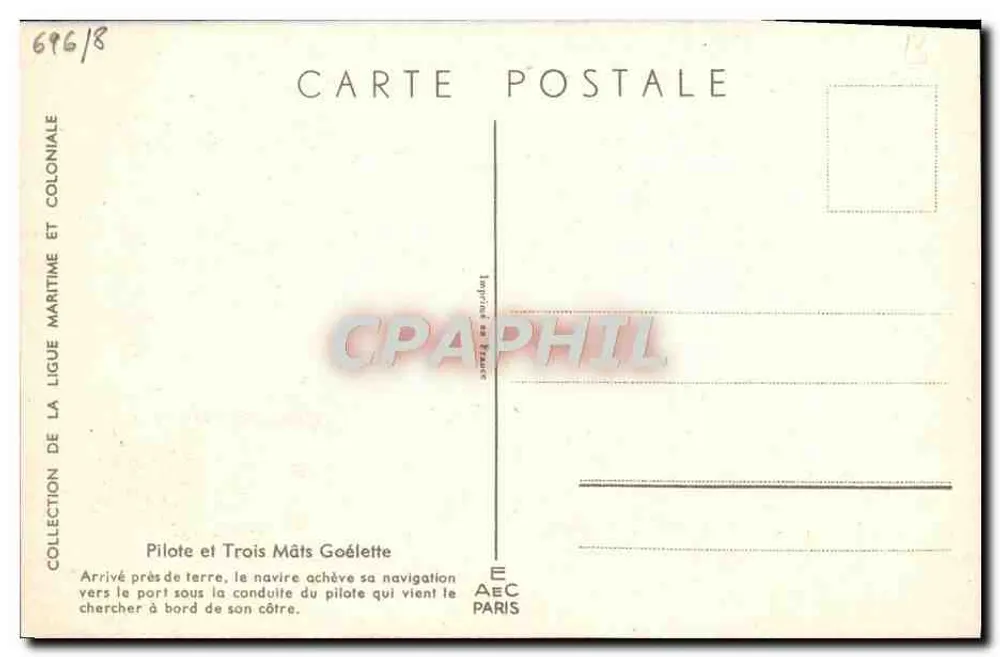 Piloto y Goleta a Tres Mástiles — Colección de la Liga Marítima y Colonial — E.A.E.C. París - Reverso
