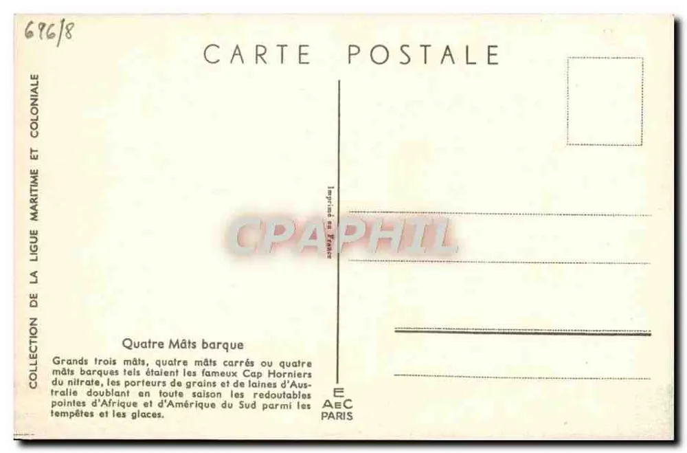 Viermastboot — Cap Horniers — Uitgever AEC Parijs - Achterkant