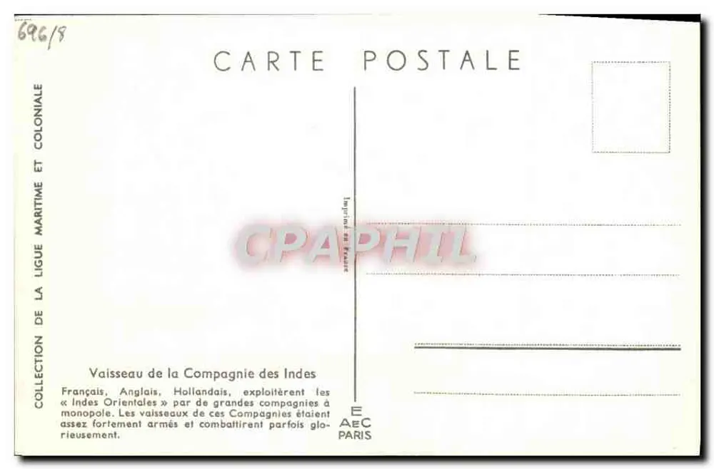 Schiff der Ostindischen Kompanie — Sammlung der Seefahrt- und Kolonialliga — Verlag A&EC Paris - Rückseite