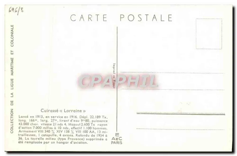Cruzado « Lorraine » — ilustração marítima — L. Hoffner - Verso