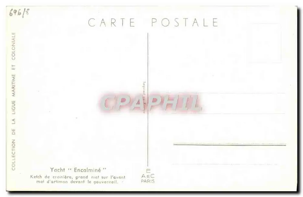 Yacht "Encaïminé" — Kreuzfahrerketch, Großmast vor dem Steuerrad — Sammlung der Seefahrt- und Kolonialgesellschaft, Paris - Rückseite