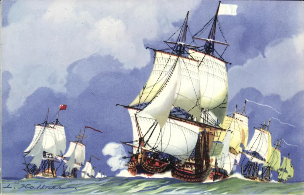 Schiffe in engem Formation — die englische Linie "au vent" die französische Linie unter dem Wind (Schiffe des 18. Jahrhunderts) — L. Hallner - Vorderseite