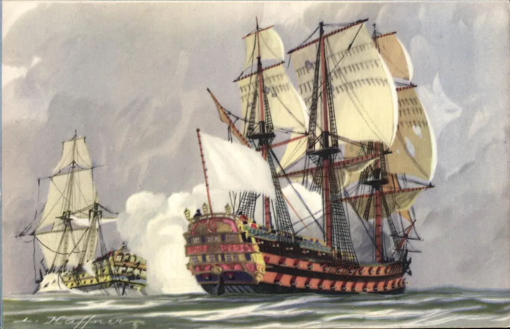 Kriegsschiffe im Seeschlacht — Feuer in Enfilade — L. Haffner - Vorderseite