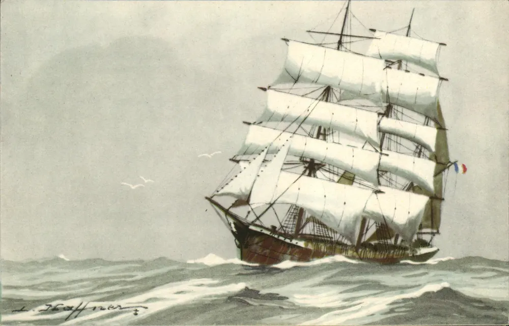 Embarcação de três mastros — Tipo comum do longo-courrier médio — Ligue Maritime et Coloniale, Imprimerie de France - Frente