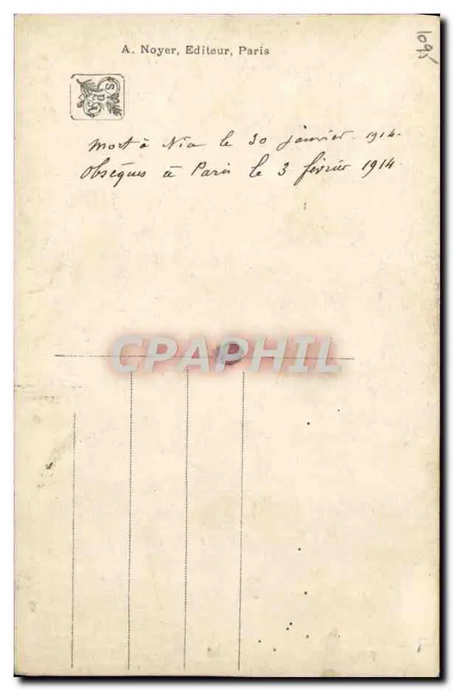 Porträt von M. P. Déroulède — F. Cormon, 1913 - Rückseite