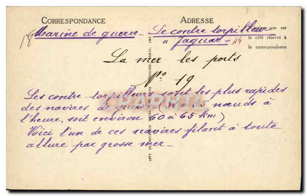 Kriegsschiff — Der Torpedoboot "Jaguar" — von R. Dumont-Duparc — LL - Rückseite