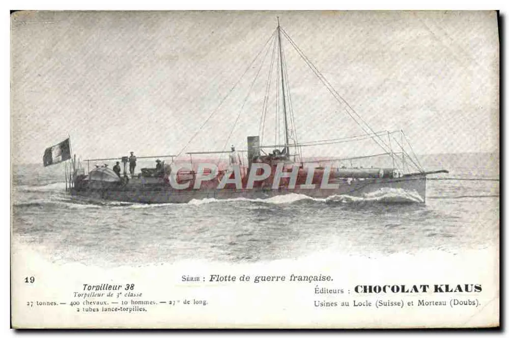 Torpilleur 38 — Flotte de guerre française — Éditeurs CHOCOLAT KLAUS - Recto