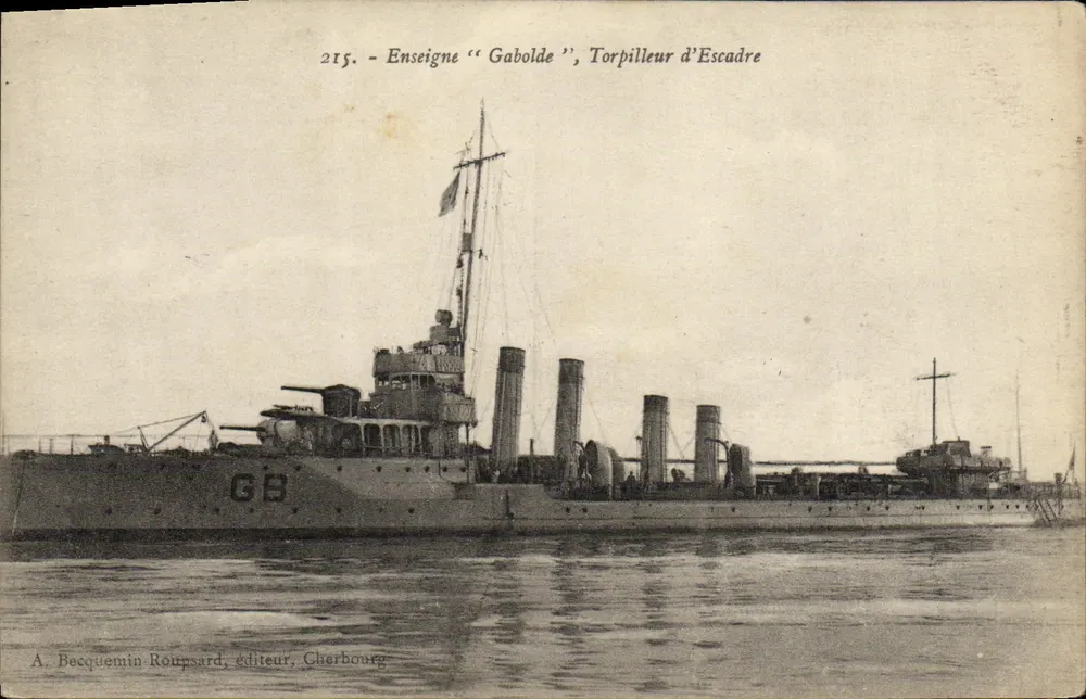 Schild "Gabolde", Flottentorpedoboot — Nr. 215 — Verlag A. Becqueumin-Roupsard, Cherbourg - Vorderseite