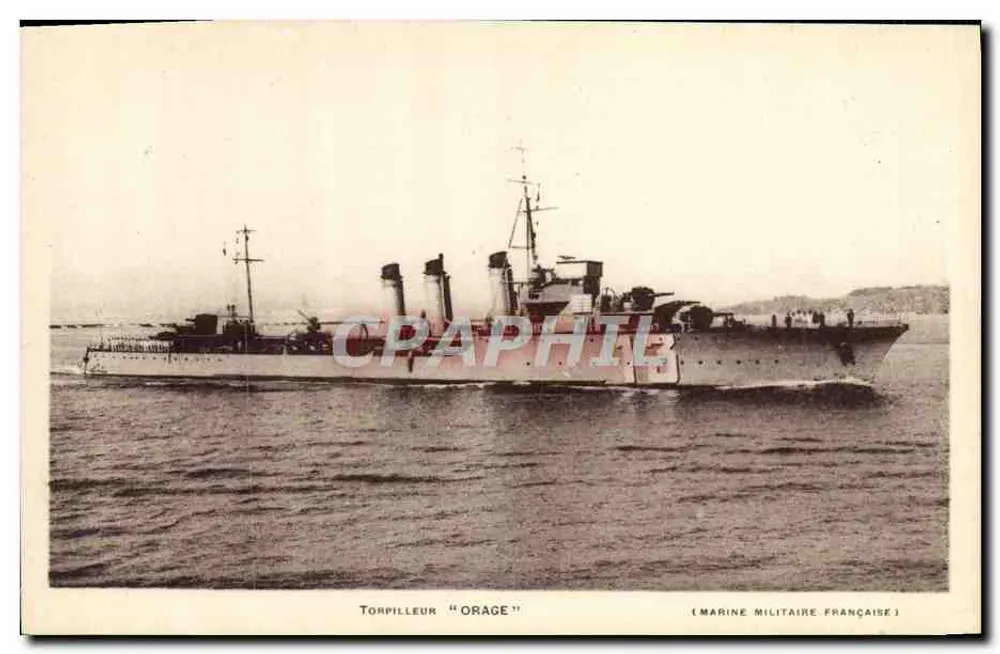 Torpilleiro "ORAGE" — Marinha Militar Francesa — Editor: Estabelecimentos Dimphraphicos Fototipicos, Toulon - Frente
