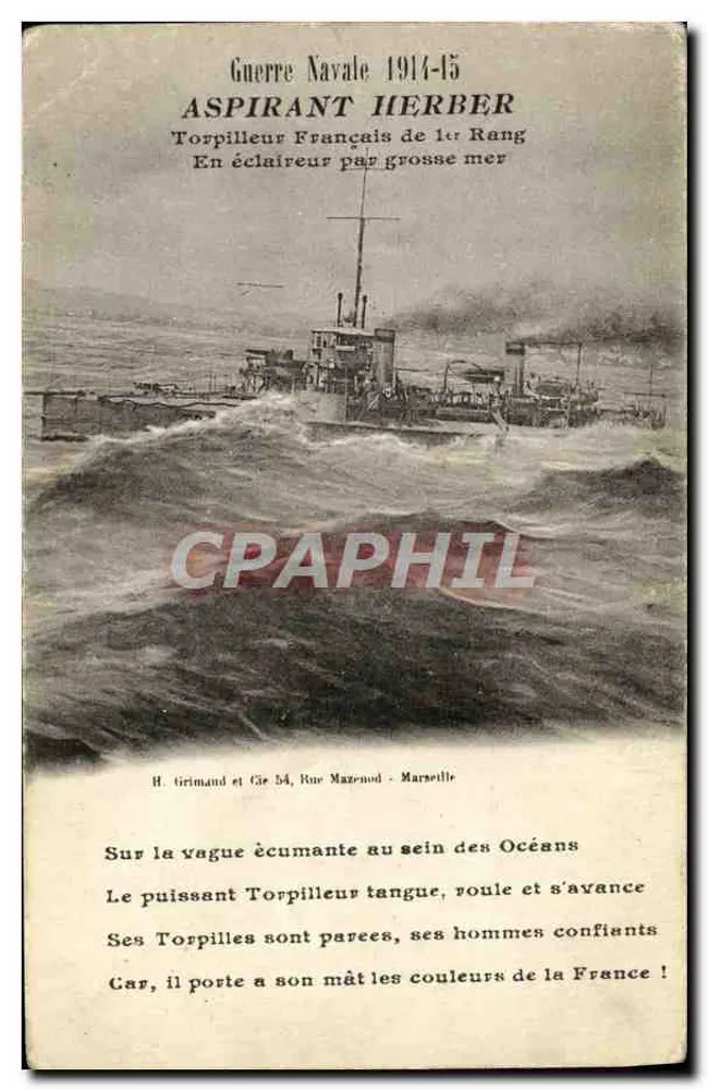 Aspirant Herber — Französischer Torpedoboot erster Klasse — H. Grimaud & Cie 54, Rue Mazenod - Marseille - Vorderseite
