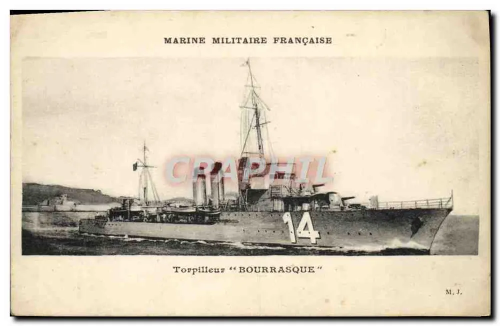 Torpilleur "Bourrasque" — navire de la Marine Militaire Française, n°14 — éditeur M. J. - Vorderseite