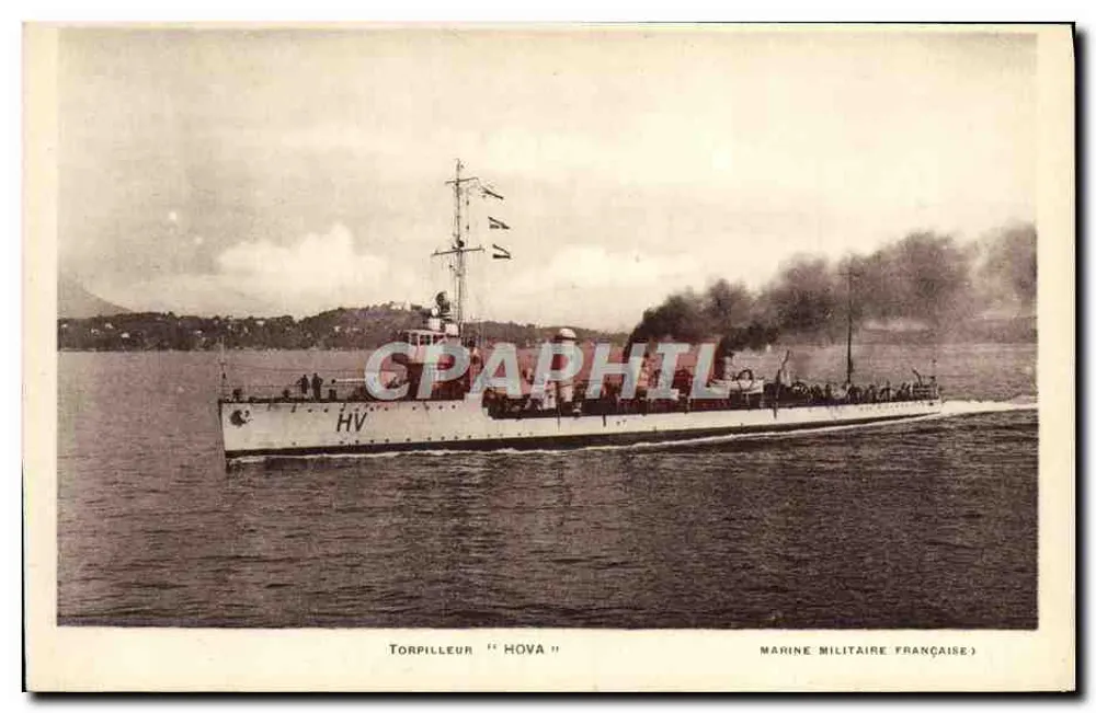 Torpilleiro "Hova" — Marinha Militar Francesa — Editor: Estabelecimentos Fototipográficos Toulon - Frente