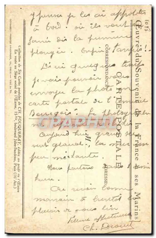 L'ARRAISONNEMENT DU NEUTRE — scène maritime avec navire cargo « SUPERIEURE » — éditeur CH. FOUQUERAY, Paris - Verso