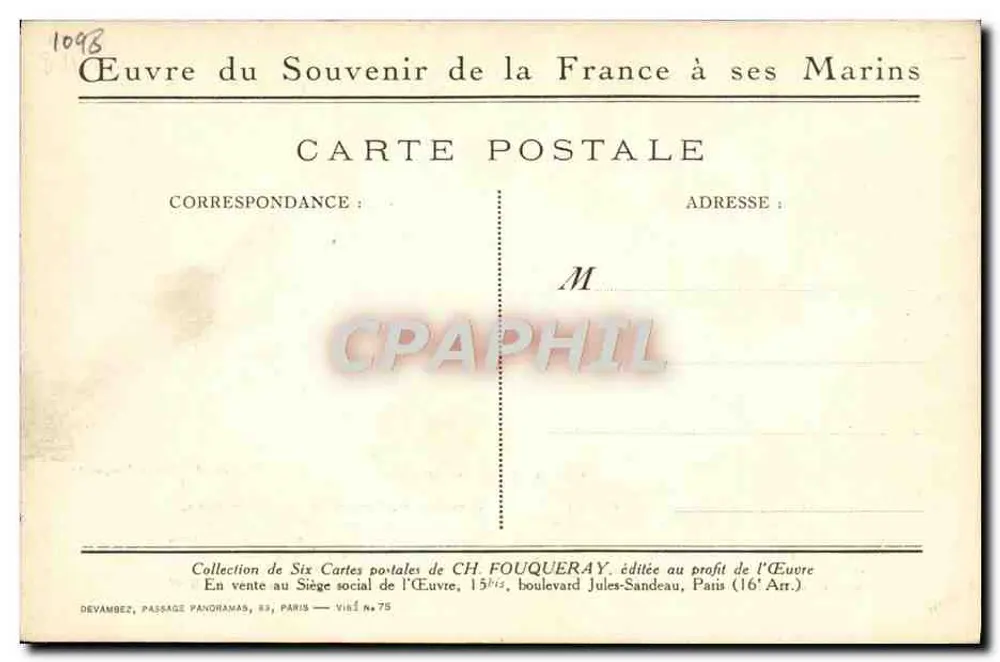 Para nossos marinheiros — Poema de Charles Le Goffic — Editor CH. Fouqueray, série 1098 - Verso