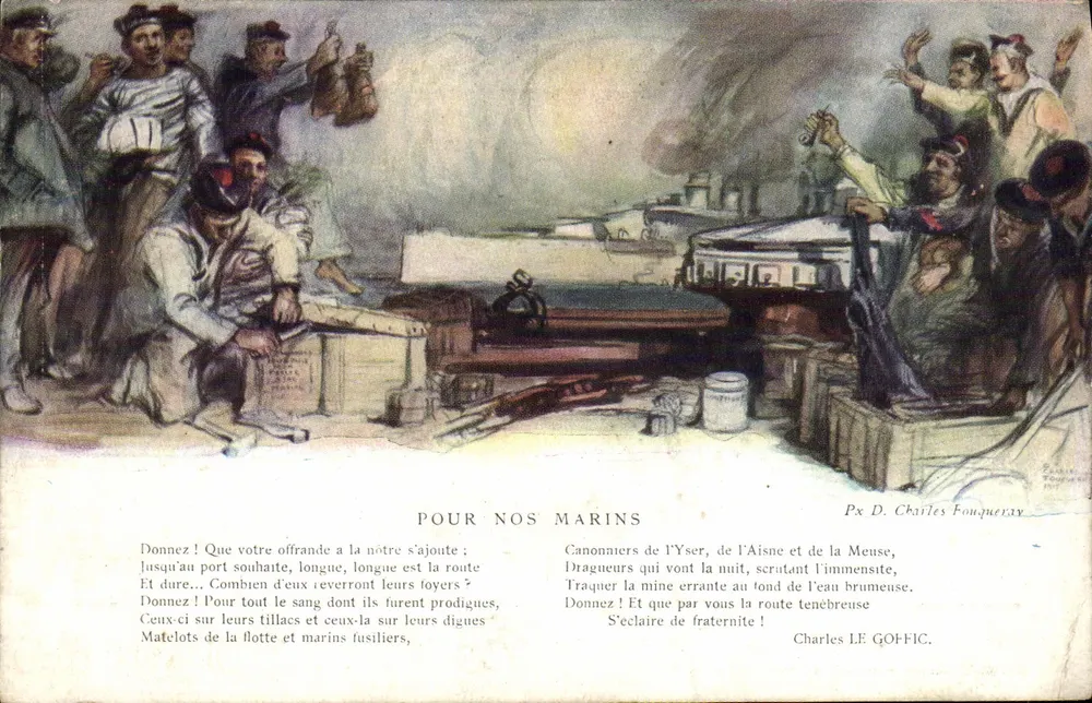 Para nossos marinheiros — Canhoneiros do Yser, do Aisne e da Meuse — CH. Fouqueray, n° 1098 - Frente
