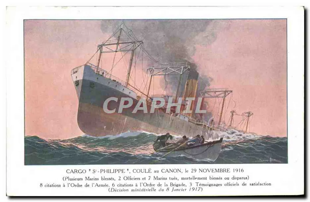 Frachter S.-Philippe — von Kanonen beschossen, 29. November 1916 - Vorderseite